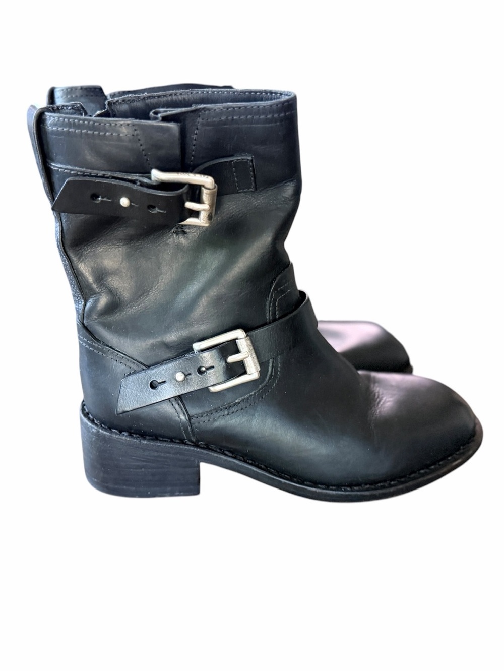Rag & Bone Black Andover Moto Boots with Buckle Detail